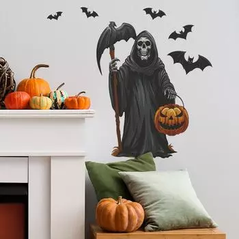 Fun-e115 Хэллоуин Черный Череп Серп Летучая мышь Спальня Гостиная Фон Декоративная Наклейка На Стену 40*60CM/fun-e115
