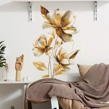 Fun-e141 Золотой тисненый цветок крыльцо спальня гостиная кабинет фон ландшафтный дизайн настенная наклейка 40*60cm/fun-e141