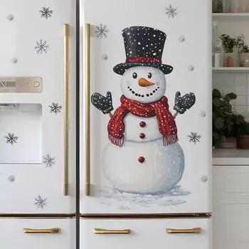 Fun-e148 Цилиндр Рождественский Снеговик Снежинка Кухня Холодильник Домашний Фон Ландшафтный Дизайн Наклейки На Стены Самоклеящиеся 40*60cm/fun-e148