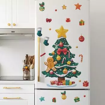 Fun-e154 Рождественская елка Пряничный человечек Рождественская подарочная коробка Наклейка на холодильник Наклейка на стену для украшения дома 40*60cm/fun-e154