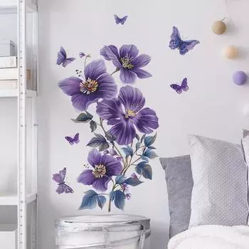 Fun-e88 Фиолетовый мак Спальня Гостиная Настенные украшения Наклейки Самоклеящиеся 40*60CM/fun-e88