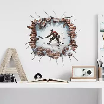 Fun-f110 Сломанная стена Хоккеисты Детская спальня Кабинет Стена Ландшафтный дизайн Наклейки на стену 39*39CM/fun-f110