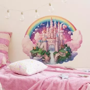 Fun-f116 Мультфильм Мечта Замок Радуга Детская Спальня Кабинет Домашнее Украшение Наклейки На Стены Самоклеящиеся 25*60CM*2PCS/fun-f116