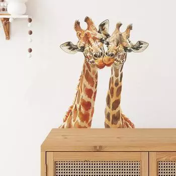 Fun-f131 Мультяшная пара целуется с жирафом, спальня, гостиная, фон, декоративные наклейки на стену, самоклеящиеся 32*39CM/fun-f131