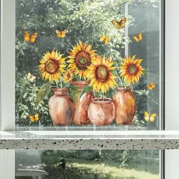 Fun-f137 Окрашенные стеклянные двери и окна в виде бабочки-подсолнуха, декоративные наклейки на окна для дома, электростатические УФ-наклейки 35*38CM/fun-f137 uv