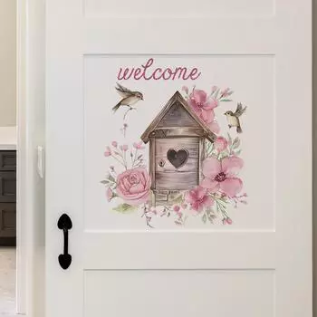 Fun-f140 Акварельный цветок Деревянный дом Спальня Гостиная Дверь с украшением дома Наклейки на стену 29*29CM/fun-f140