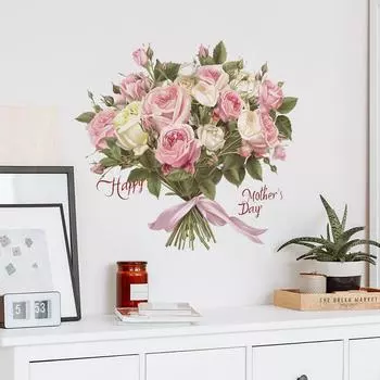 Fun-f149 Моделирование День матери Цветочный букет Спальня Гостиная Окно Фон Ландшафтный дизайн Наклейка на стену 35*39CM/fun-f149