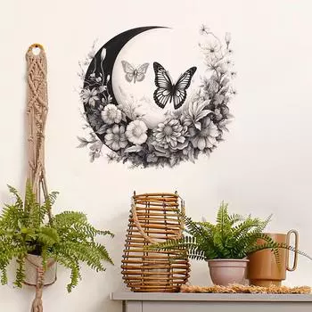 Fun-f14 Лунный венок Бабочка Спальня Гостиная Домашнее украшение Наклейка на стену 35*39CM/fun-f14