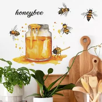 Fun-f155 Стеклянная банка для пчелиного меда, кухонная столовая, домашний декор, настенная наклейка, самоклеящаяся 29*29CM/fun-f155