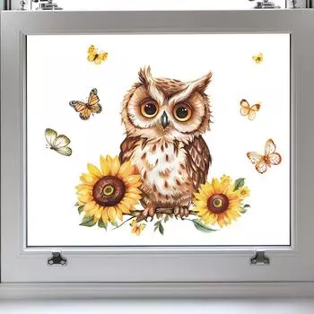 Fun-f159 Стеклянные двери и окна в виде совы из мультфильма для спальни, гостиной, домашнего ландшафтного дизайна, наклейки на окна 29*29CM/fun-f159