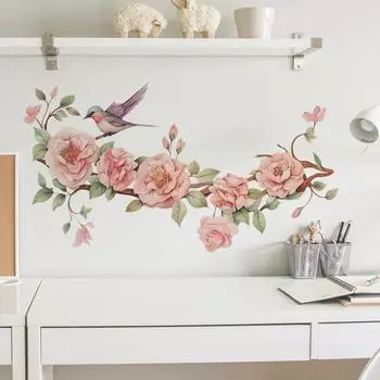 Fun-f15 Цветочные ветки Птица Спальня Гостиная Кабинет Домашнее украшение Наклейки на стену Самоклеящиеся 33*60CM/fun-f15
