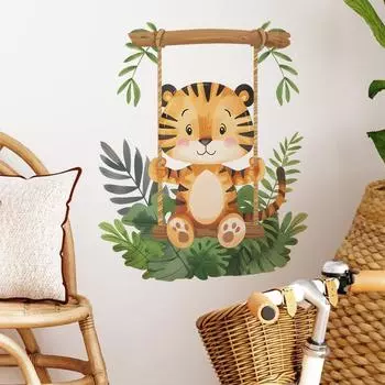 Fun-f160 Мультфильм Тигр Качели Детская Спальня Гостиная Домашнее Украшение Наклейка На Стену 40*50CM/fun-f160