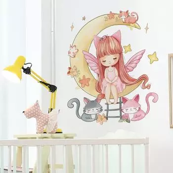 Fun-f161 Мультфильм Луна Цветочная Фея Детская Спальня Гостиная Домашнее Украшение Наклейка На Стену 40*50CM/fun-f161