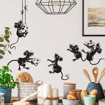 Fun-f164 Мультяшная мышь, крадущая сыр Кухня Ресторан Домашнее украшение Наклейки на стену Самоклеящиеся 30*40CM/fun-f164
