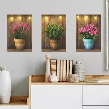 Fun-f173 Зеленый Растение Цветочный Горшок Триптих Спальня Гостиная Крыльцо Домашнее Украшение Наклейка На Стену 28*42CM*3PCS/fun-f173