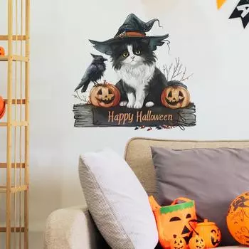 Fun-f183Happy Halloween Cartoon Cat Спальня Крыльцо Домашнего Украшения Декоративные Наклейки На Стены 37*39CM/fun-f183