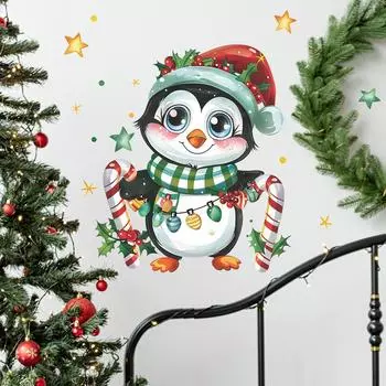Fun-f214 Рождественский мультяшный пингвин Рождественская шапка Стеклянное окно Домашнее украшение Декоративная оконная наклейка УФ 35*38CM/fun-f214 uv