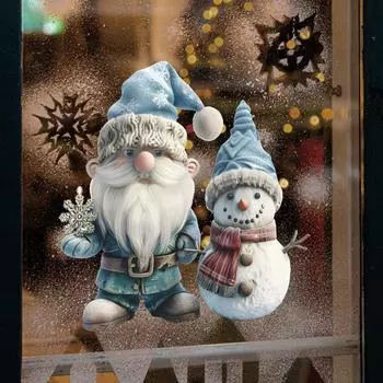 Fun-f216 Синяя шапка Мультфильм Санта Снеговик Стеклянные двери и окна Домашний ландшафтный дизайн Оконные наклейки Самоклеящиеся 38*38CM/fun-f216 uv