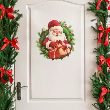 Fun-f218 Мультфильм Санта Венок Подарок Спальня Гостиная Кабинет Фон Ландшафтный Дизайн Наклейка На Стену 28*28CM/fun-f218