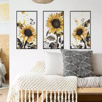 Fun-f241 Подсолнух Триптих Спальня Гостиная Кабинет Фон Ландшафтный Дизайн Наклейка На Стену 30*55CM*3PCS/fun-f241