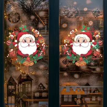 Fun-f257 Мультфильм Санта-Клаус Колокольчик Венок Стеклянный шкаф Окно Дверь Домашнего Окна Наклейка Самоклеящаяся 28*28CM*2PCS/fun-f257 UV