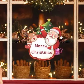 Fun-f258 Мультфильм Санта-Клаус Лось Английский Слоган Наклейки на окна 28*30CM/fun-f258 UV