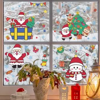 Fun-f280 Happy Santa Claus Christmas Tree Snowman Atmosphere Decorated Glass Windows Window Stickers 28*28cm*4pcs/fun-f280 UV