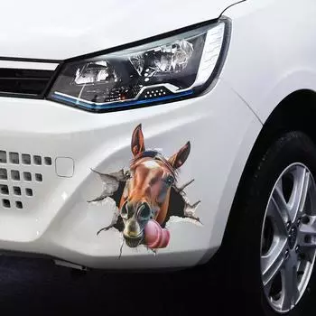 Fun-f295 Сломанные отверстия Смешная наклейка на автомобиль с изображением лошадиной головы Наклейка на стекло Ландшафтный декоративный оконный стикер УФ 28*30cm/fun-f295 UV