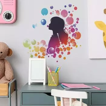 Fun-f299 Маленькая девочка силуэт красочные пузырьки спальня гостиная украшения декоративные настенные наклейки 39*39cm/fun-f299