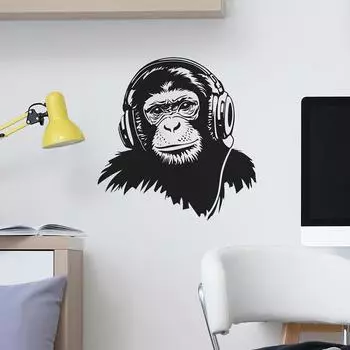 Fun-f304 Слушать музыку Горилла Спальня Гостиная Ландшафтный дизайн Декоративные настенные наклейки Самоклеящиеся 39*40cm/fun-f304