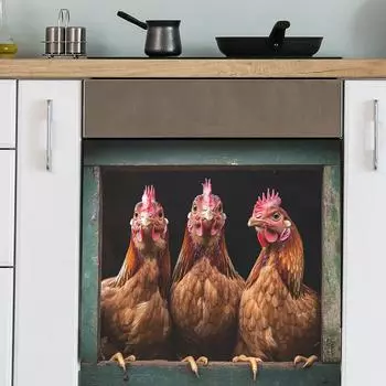 Fun-f329 Три петуха Шкафы Посудомоечная машина Кухня Фон Ландшафтный дизайн Наклейки Самоклеящиеся 34*34cm/fun-f329