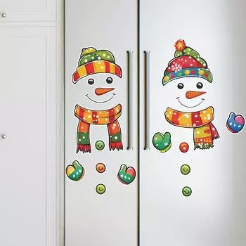 Fun-f350 Нарисованный рождественский снеговик для холодильника, шкафа с домашним фоном, наклейки на стену с ландшафтным дизайном 35*44cm*2pcs/fun-f350 914