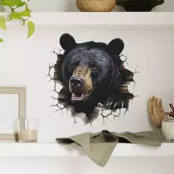 Fun-f89 Hole 3D Simulation Black Bear Детская спальня Фон Макет Наклейки на стену Самоклеящиеся 29*29CM/fun-f89