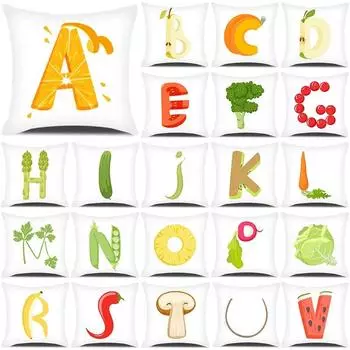 Fun Fruit and Vegetable Letter Pillowcase Office Living Room Car Ornaments Home Pillowcase 40x40cm
