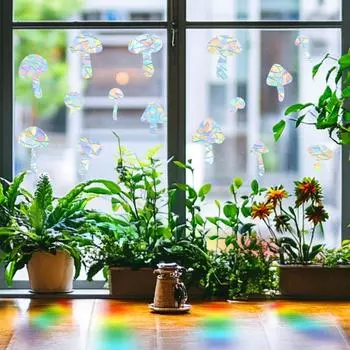 Fun-i004 Лазерные ослепительные маленькие грибовидные стеклянные двери и окна для домашнего ландшафтного дизайна Декоративные наклейки на окна Самоклеящиеся 20.5*30cm*2pcs/fun-i004