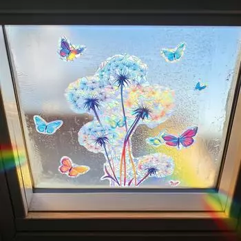 Fun-j005 Лазерный Цветной Одуванчик Бабочка Украшение Дома Украшения Стеклянные Двери и Окна Наклейки На Окна Самоклеящиеся 30*40cm/fun-j005 UV