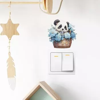 Fun-kg49 Cartoon Cute Panda Flower Basket Switch Paste Bedroom Living Room Home Decoration Wall Stickers Self-adhesive 14*14.5CM/fun-kg49
