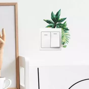 Fun-kg54 Тропический зеленый переключатель в виде листа растения, прикрепленный к крыльцу гостиной, украшение дома, настенная наклейка 14*19CM/fun-kg54