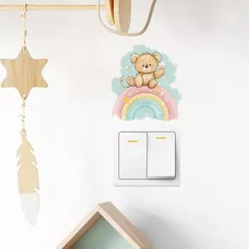 Fun-kg64 Мультяшный Радужный Медведь Переключатель Паста Детская Спальня Домашнее Украшение Настенные Наклейки Самоклеящиеся 13.5*14.5CM/fun-kg64