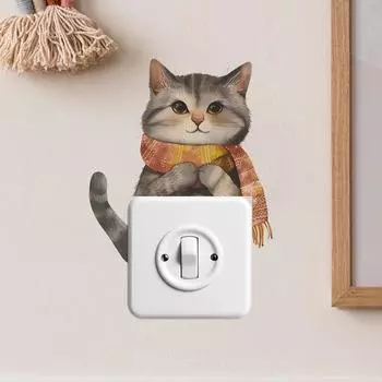 Fun-kg65 Нарисованный котенок Паста для выключателя Детская спальня Домашнее украшение Наклейки на стену Самоклеящиеся 13*16CM/fun-kg65