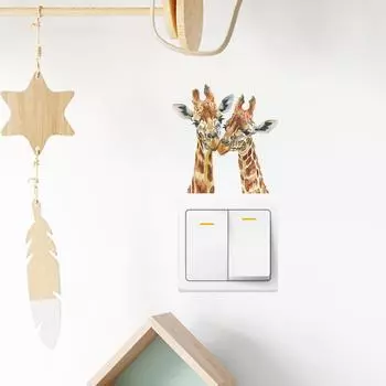 Fun-kg66 Мультяшный жираф Переключатель Паста Детская спальня Домашнее украшение Наклейки на стену Самоклеящиеся 13.5*14CM/fun-kg66