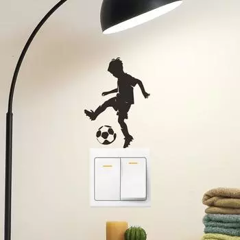 Fun-kg97 Черный силуэт, играющий в футбол, маленький мальчик, спальня, гостиная, вход, выключатель, наклеенный, украшение дома, настенные наклейки 11*14.5cm/fun-kg97