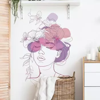 Fun-L003 Line Beauty Flower Спальня Гостиная Фон Ландшафтный дизайн Декоративные настенные наклейки 39*118CM*2PCS/fun-L003