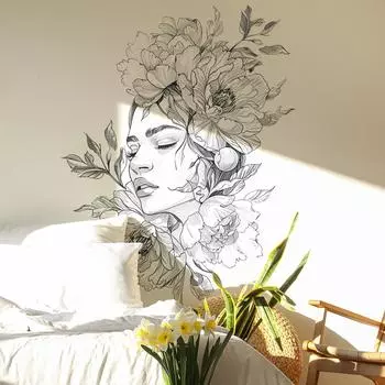 Fun-L007 Черно-белый эскиз Красота Цветы Спальня Гостиная Фон Ландшафтный дизайн Декоративные настенные наклейки Наклейки 39*118CM*2PCS/fun-L007