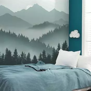 Fun-L037 Туманный лес Спальня Гостиная Домашний фон Стена Ландшафтный дизайн Декоративные настенные наклейки 38*160CM*6PCS/fun-L037