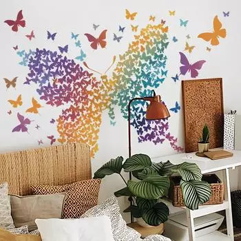 Fun-L061 Красочные бабочки Спальня Гостиная Домашний фон Настенные украшения Наклейки на стену 39*98CM*2PCS/fun-L061