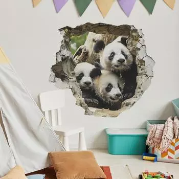 Fun-L073 Имитация сломанной стены Милая панда Спальня Гостиная Фон Стена Украшения Декоративные настенные наклейки 39*98CM*2PCS/fun-L073