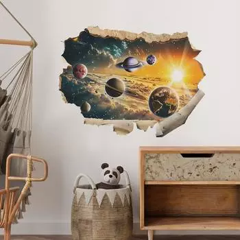 Fun-L075 Сломанная стена Планета Вселенная Спальня Гостиная Фон Ландшафтный дизайн Декоративные настенные наклейки 39*98CM*2PCS/fun-L075