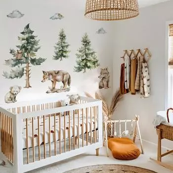 Fun-L079 Painted Pine Wolf King Owl Bedroom Living Room Wall Landscaping Decorative Wall Stickers Self-adhesive 39*98CM*2PCS/fun-L079