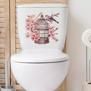 Fun-m100 мультяшная ветка клетка для птиц туалет с ванной украшение для ванной комнаты настенная наклейка 27*29CM/fun-m100